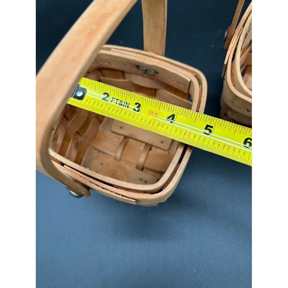 Set‎ of 2 Miniature Woven Wood Baskets with Handles Square Small Rustic Decor
